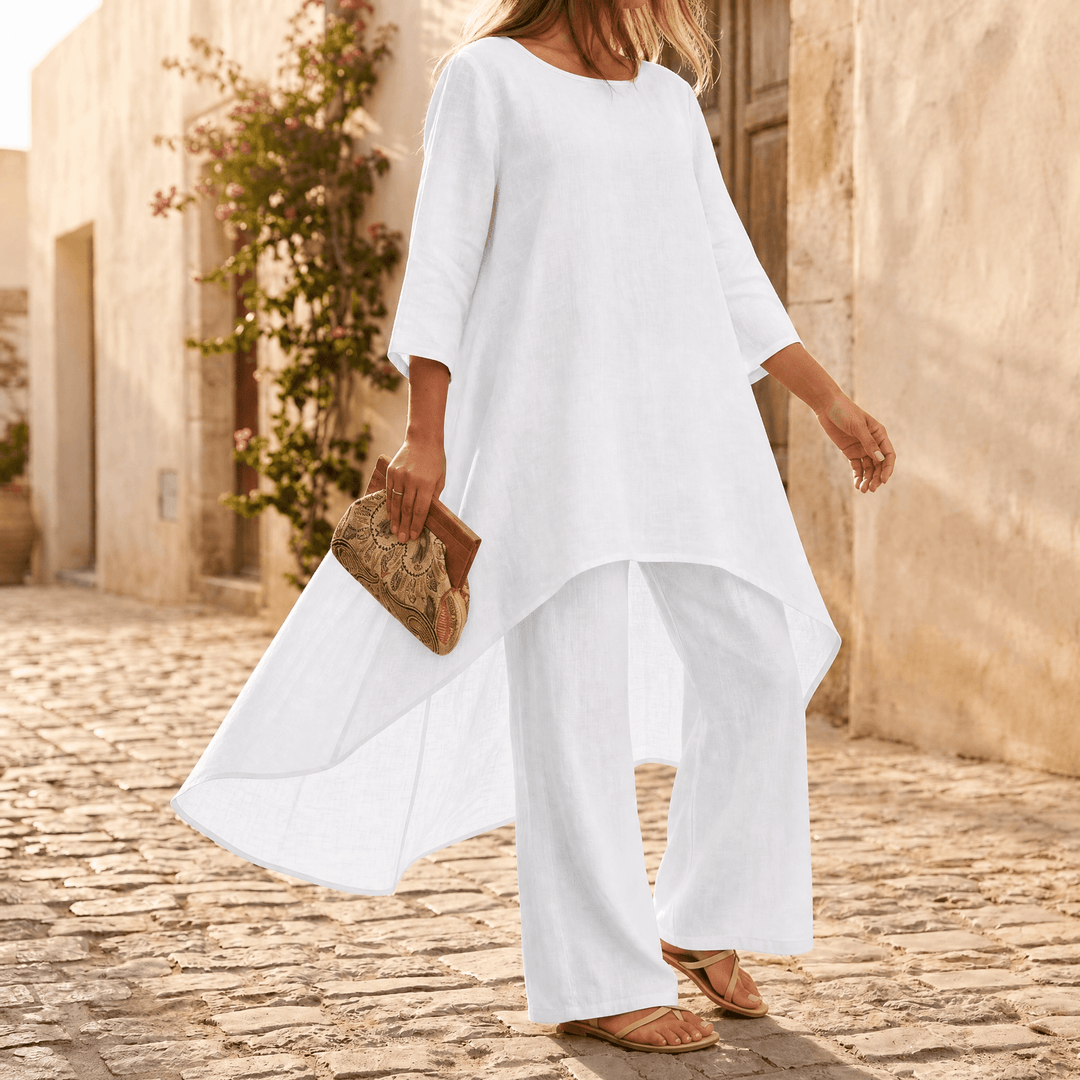 Vivara – Flowy High Low Tunic Set White /
