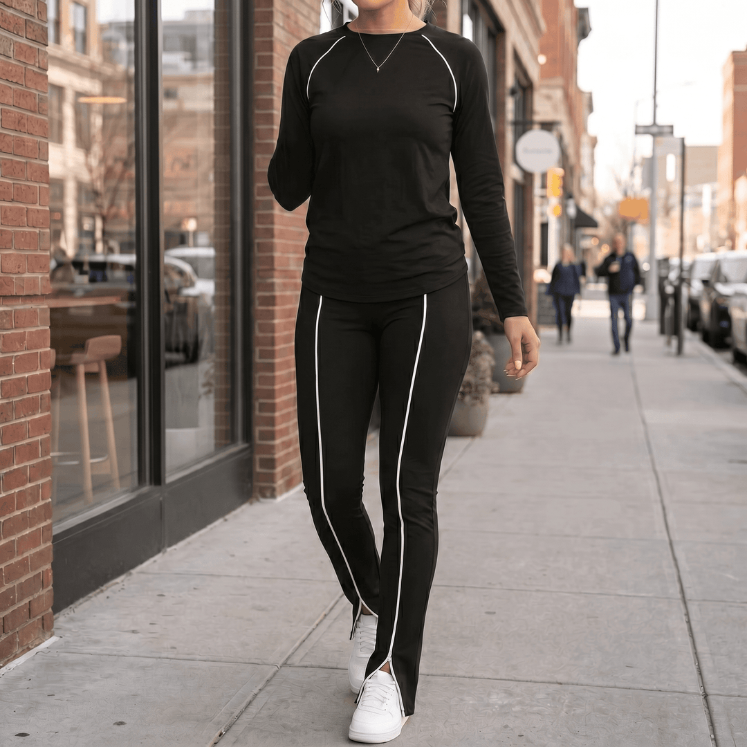 Vivara – Matching Long Sleeve Set with Contrast Piping Black /