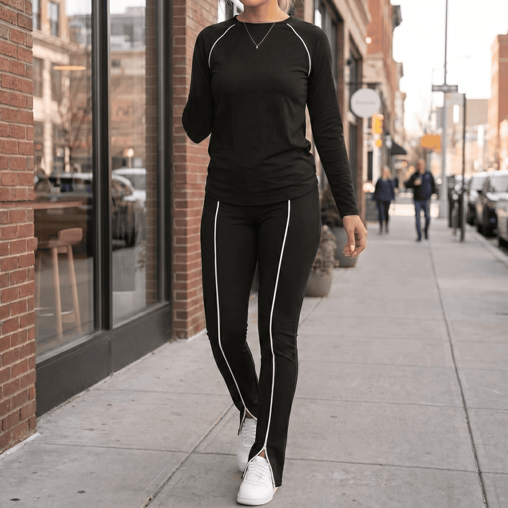 Vivara – Matching Long Sleeve Set with Contrast Piping Black /