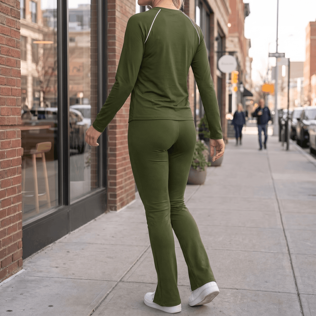 Vivara – Matching Long Sleeve Set with Contrast Piping Dark Green /