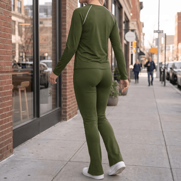 Vivara – Matching Long Sleeve Set with Contrast Piping Dark Green /