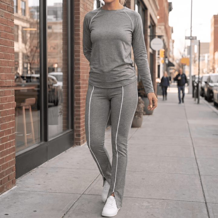 Vivara – Matching Long Sleeve Set with Contrast Piping Gray /