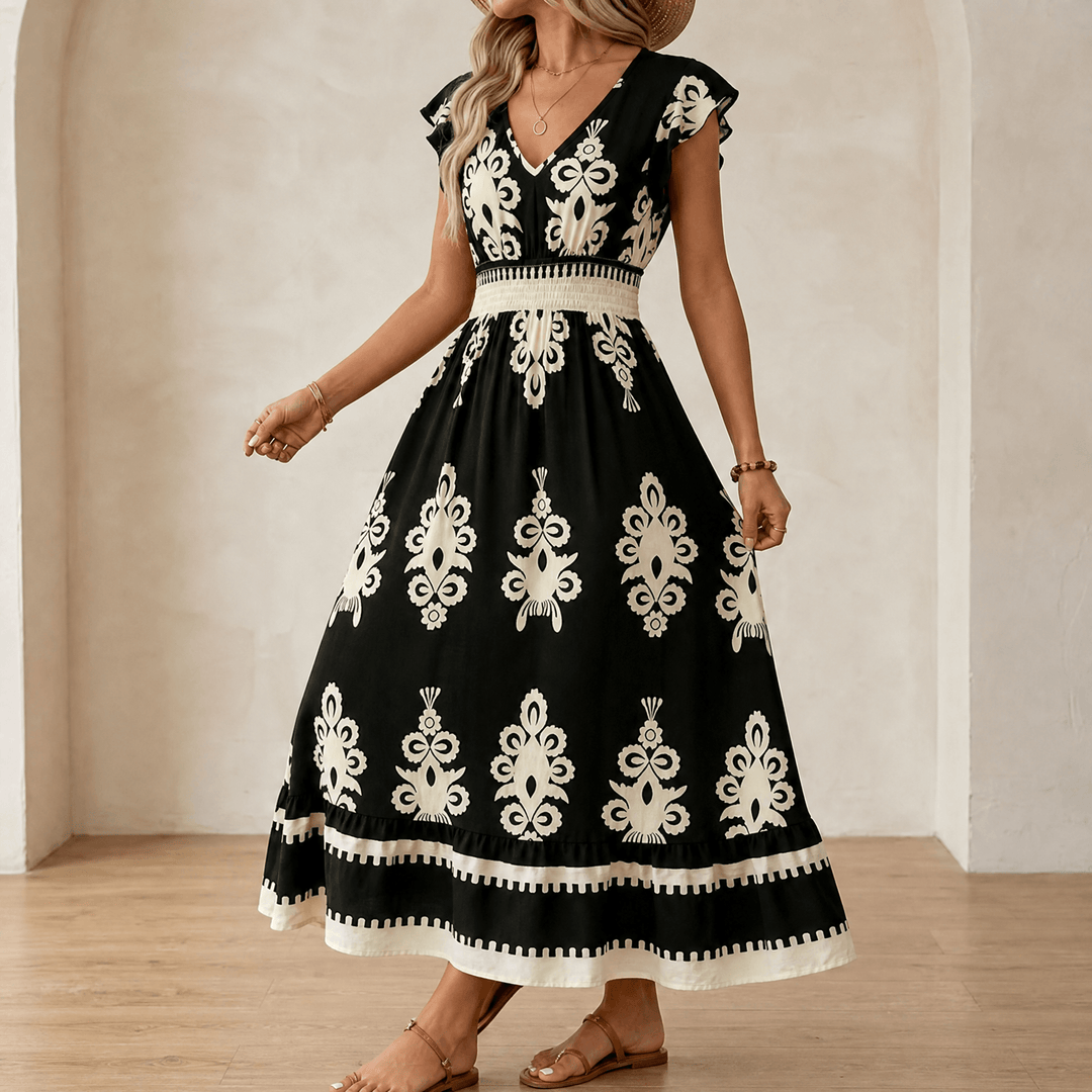 Vivara – Women's Baroque Print Maxi Dress Black