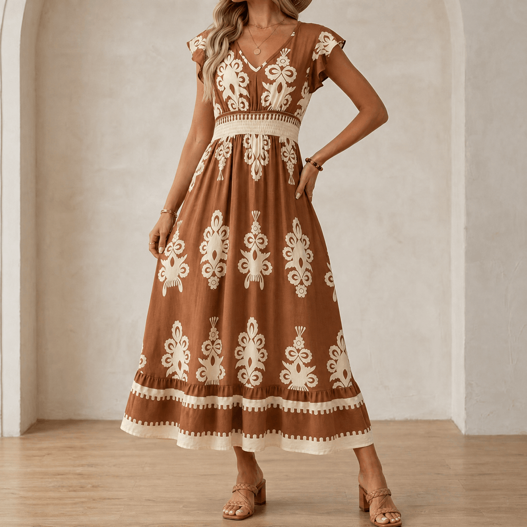 Vivara – Women's Baroque Print Maxi Dress Brown