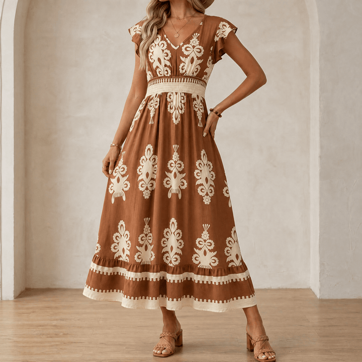 Vivara – Women's Baroque Print Maxi Dress Brown