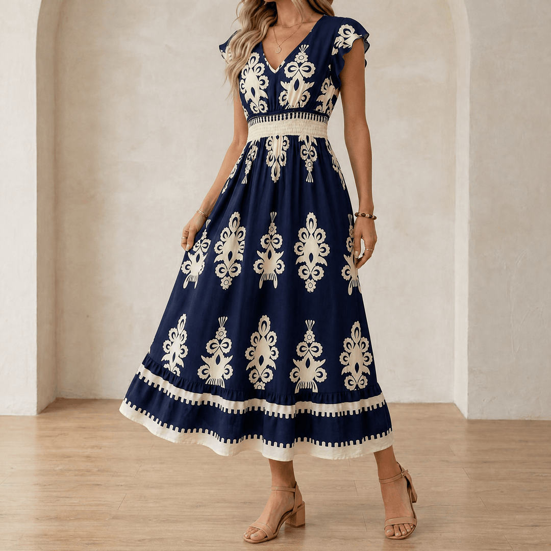 Vivara – Women's Baroque Print Maxi Dress Navy Blue
