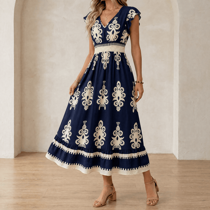 Vivara – Women's Baroque Print Maxi Dress Navy Blue