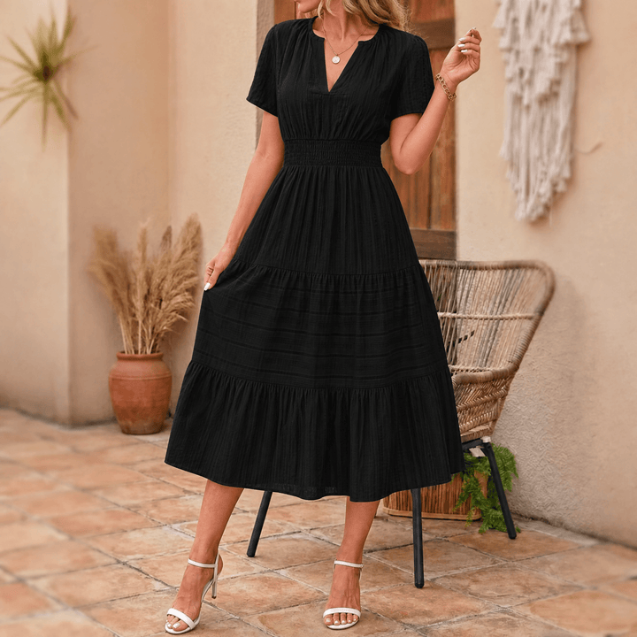 Vivara – Women's Flowing V-Neck Summer Maxi Dress black