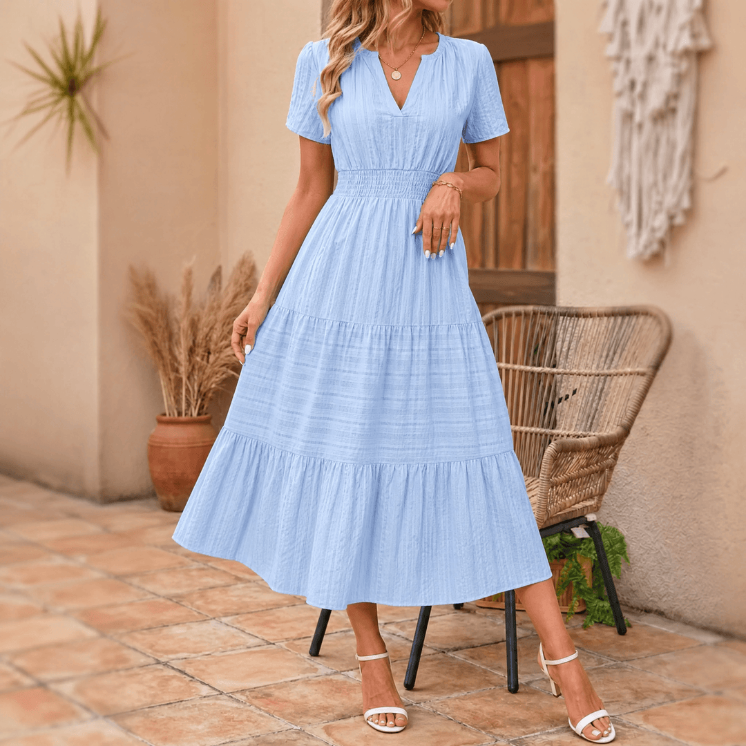 Vivara – Women's Flowing V-Neck Summer Maxi Dress light blue