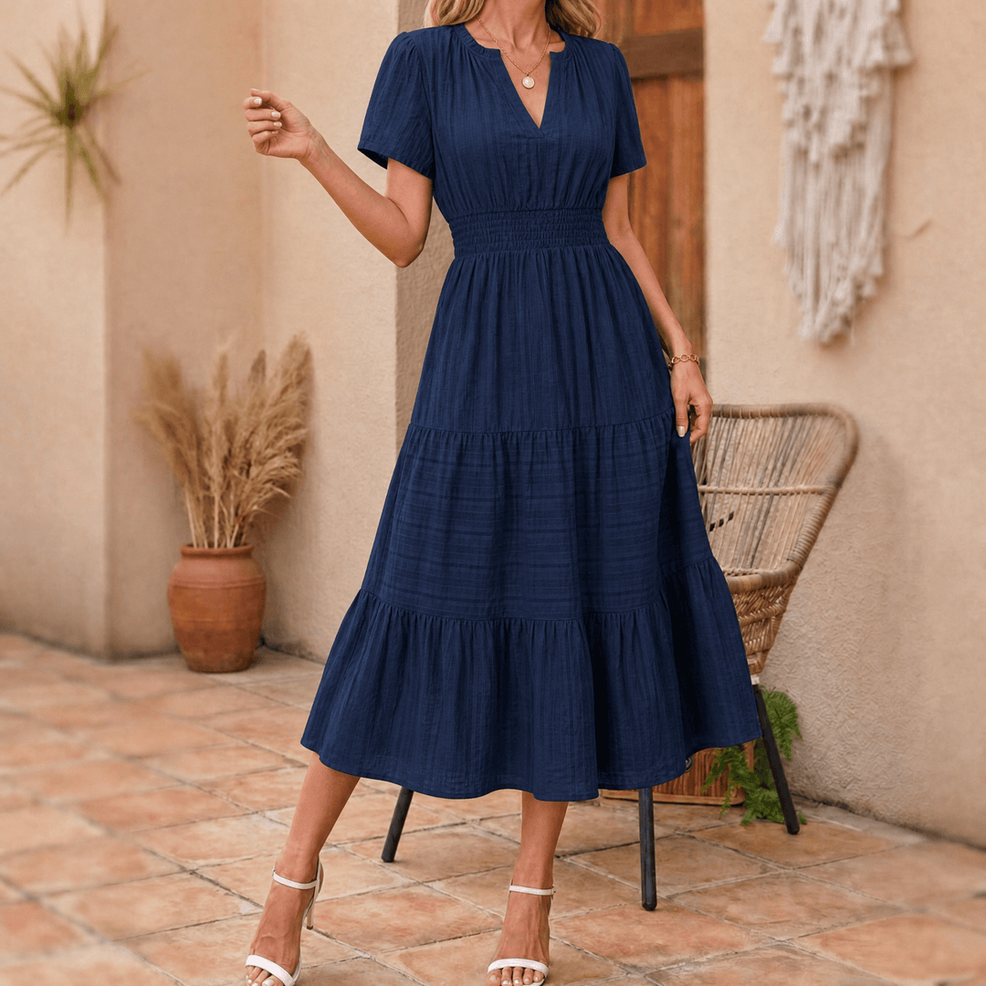 Vivara – Women's Flowing V-Neck Summer Maxi Dress navy