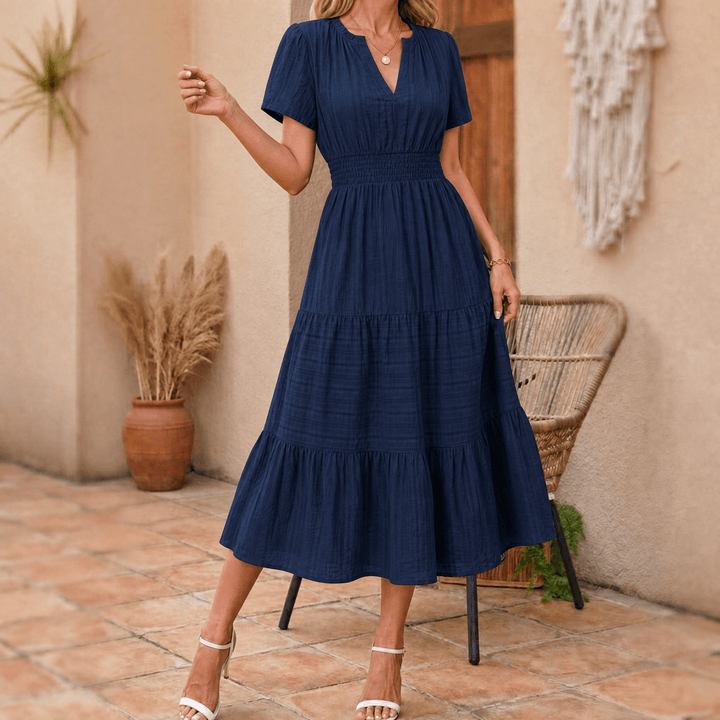 Vivara – Women's Flowing V-Neck Summer Maxi Dress navy