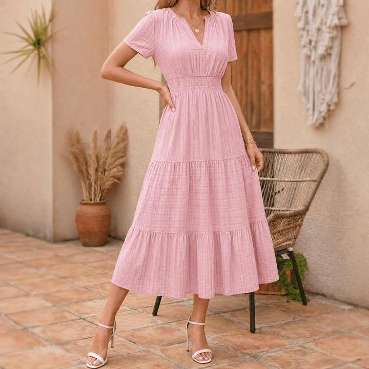 Vivara – Women's Flowing V-Neck Summer Maxi Dress pink