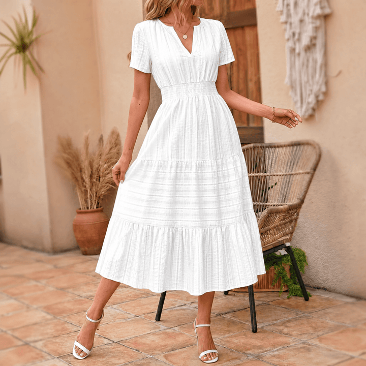 Vivara – Women's Flowing V-Neck Summer Maxi Dress white