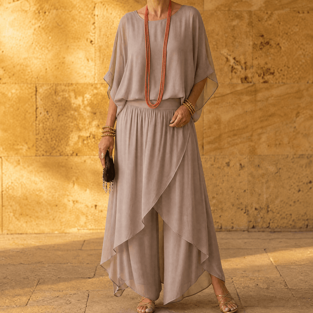 Vivara – Women's Flowy Chiffon Two Piece Set Apricot / S