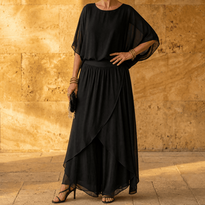 Vivara – Women's Flowy Chiffon Two Piece Set Black / S