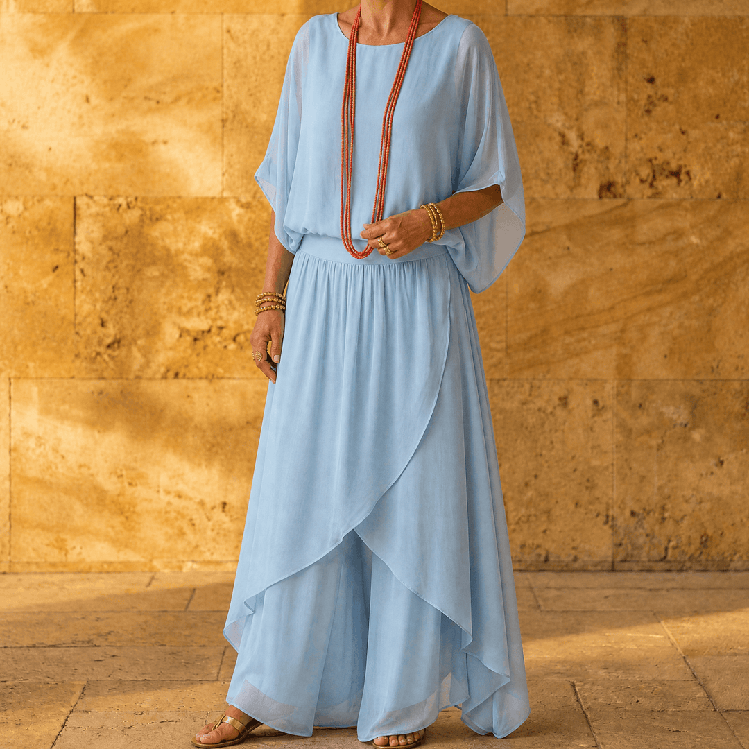 Vivara – Women's Flowy Chiffon Two Piece Set Blue / S