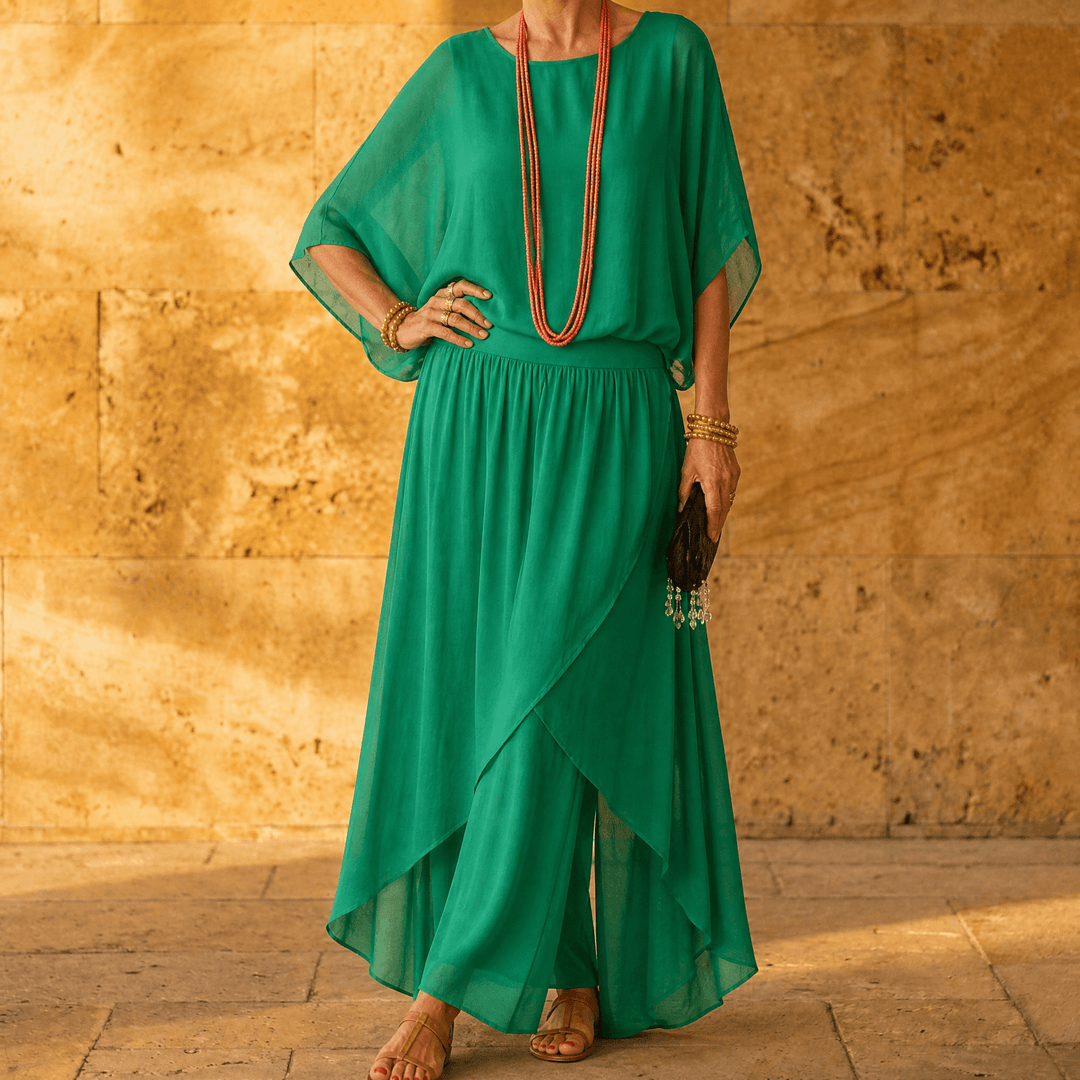 Vivara – Women's Flowy Chiffon Two Piece Set Green / S