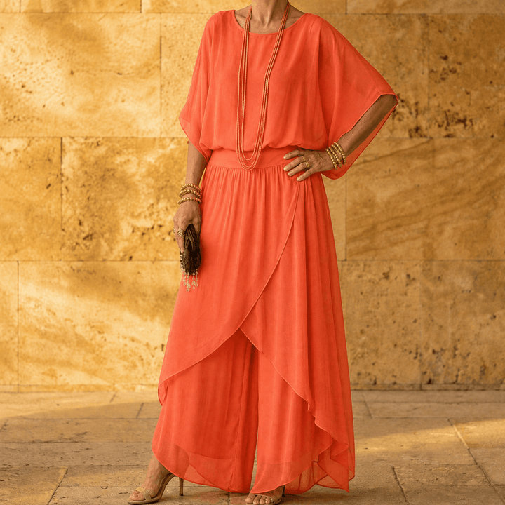 Vivara – Women's Flowy Chiffon Two Piece Set Orange / S
