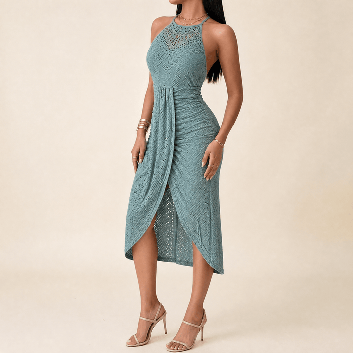 Vivara – Women's Lace Halterneck Maxi Dress Sage