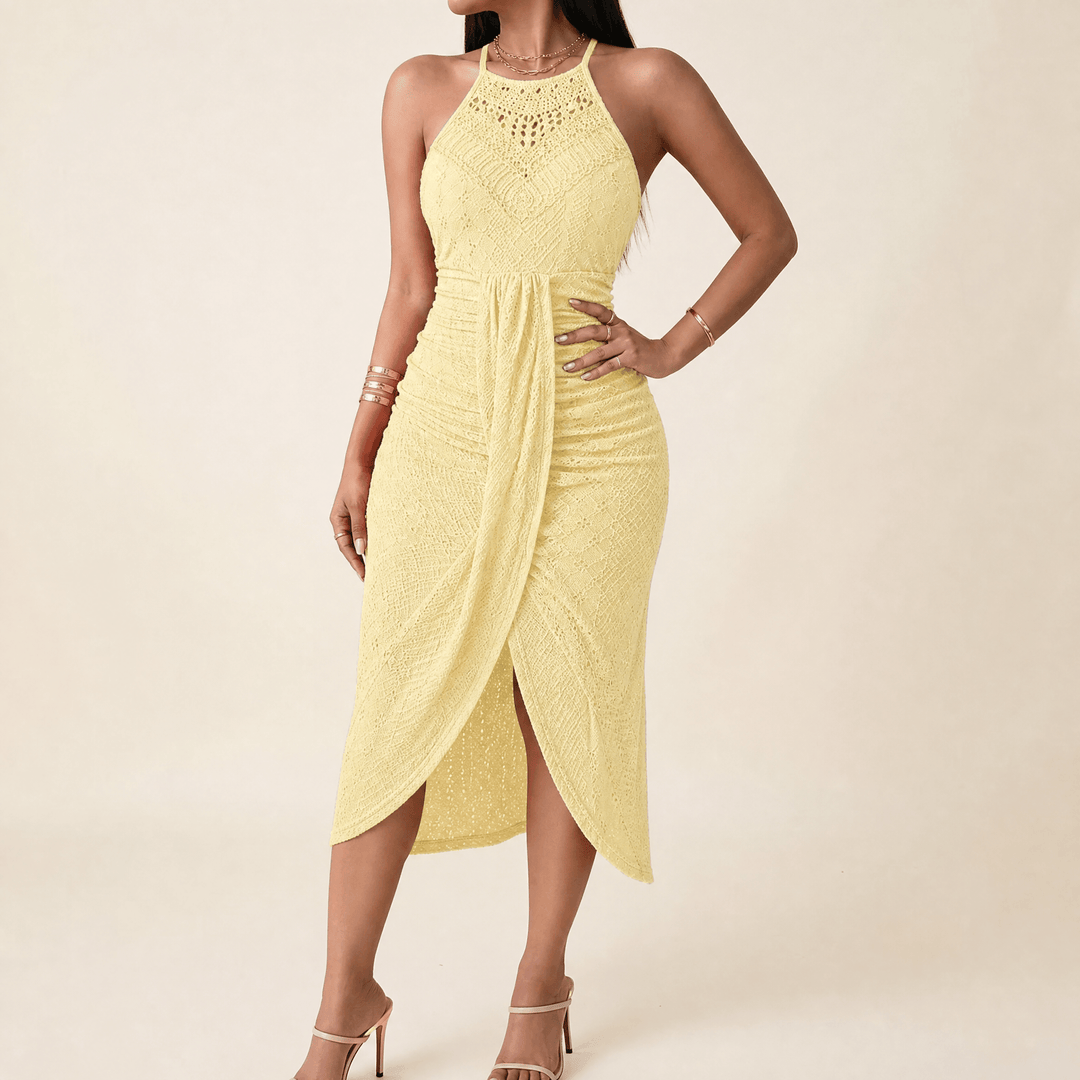 Vivara – Women's Lace Halterneck Maxi Dress Yellow