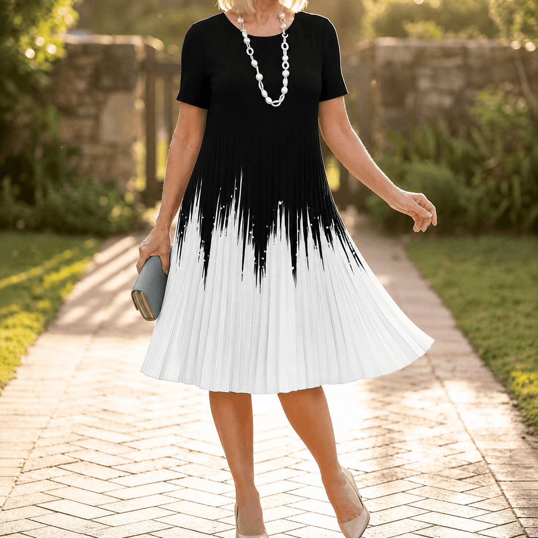 Vivara – Women's pleated gradient print dress Black Drip
