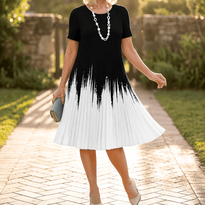 Vivara – Women's pleated gradient print dress Black Drip