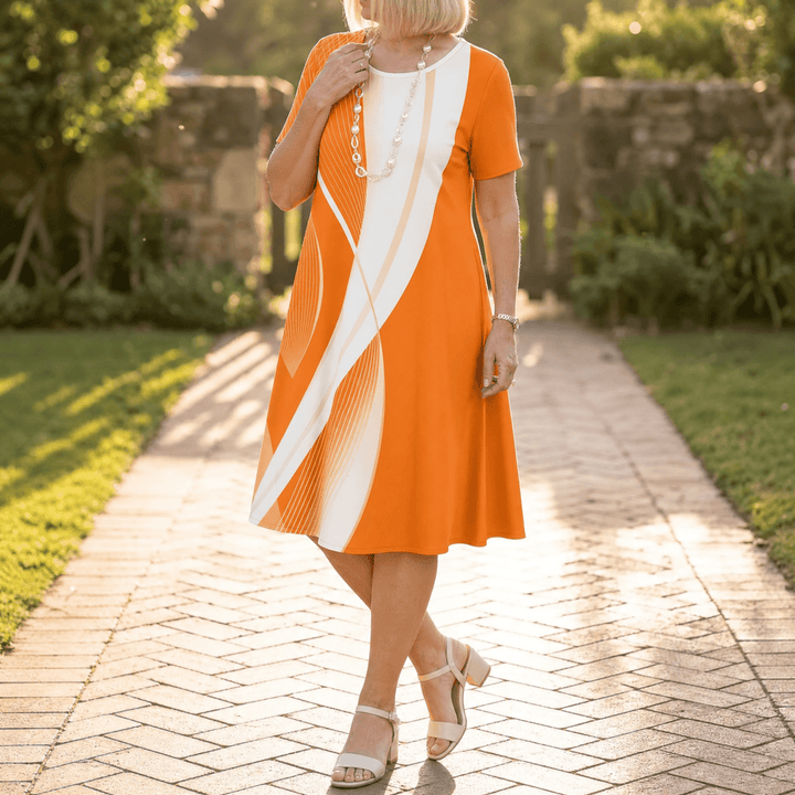 Vivara – Women's pleated gradient print dress Orange Wave