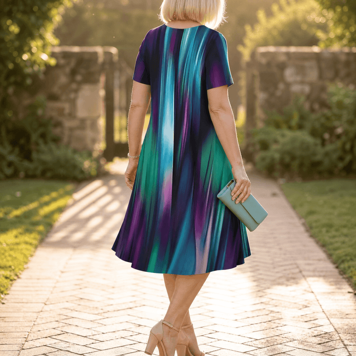 Vivara – Women's pleated gradient print dress Teal Aurora