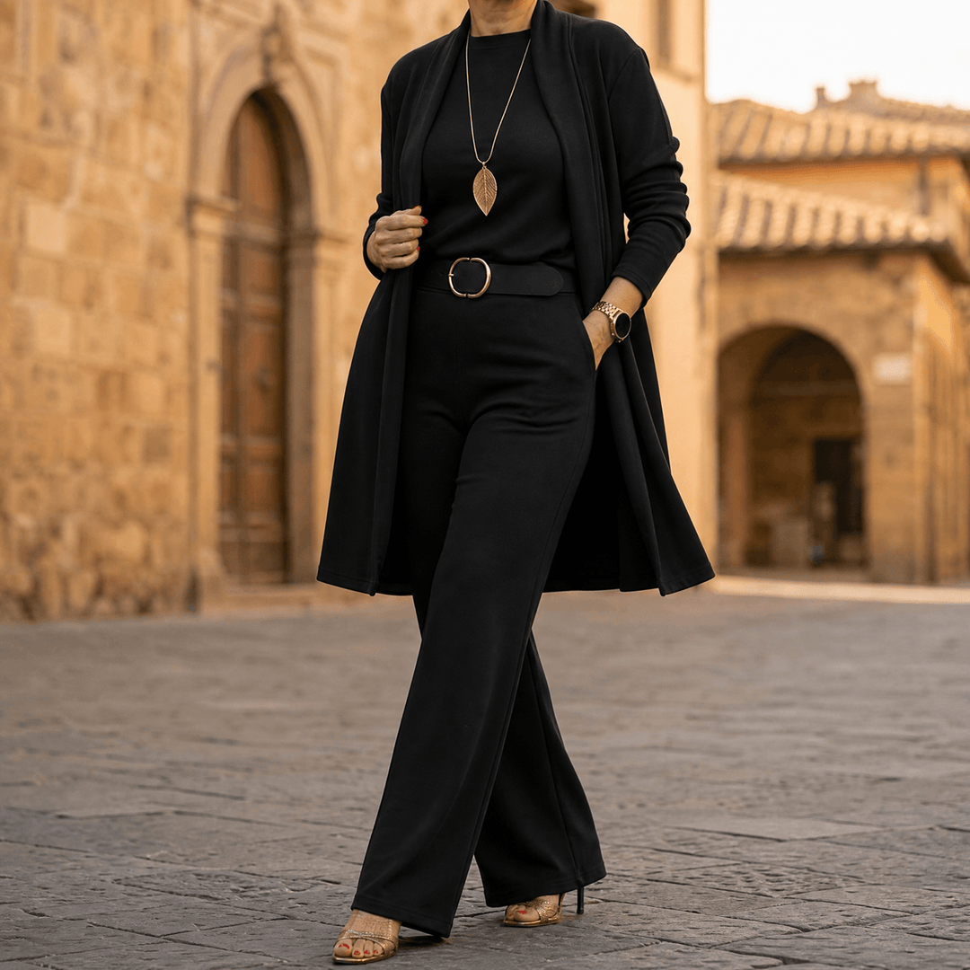 Vivara – Women's Three-Piece Matching Set with Longline Cardigan Black / S
