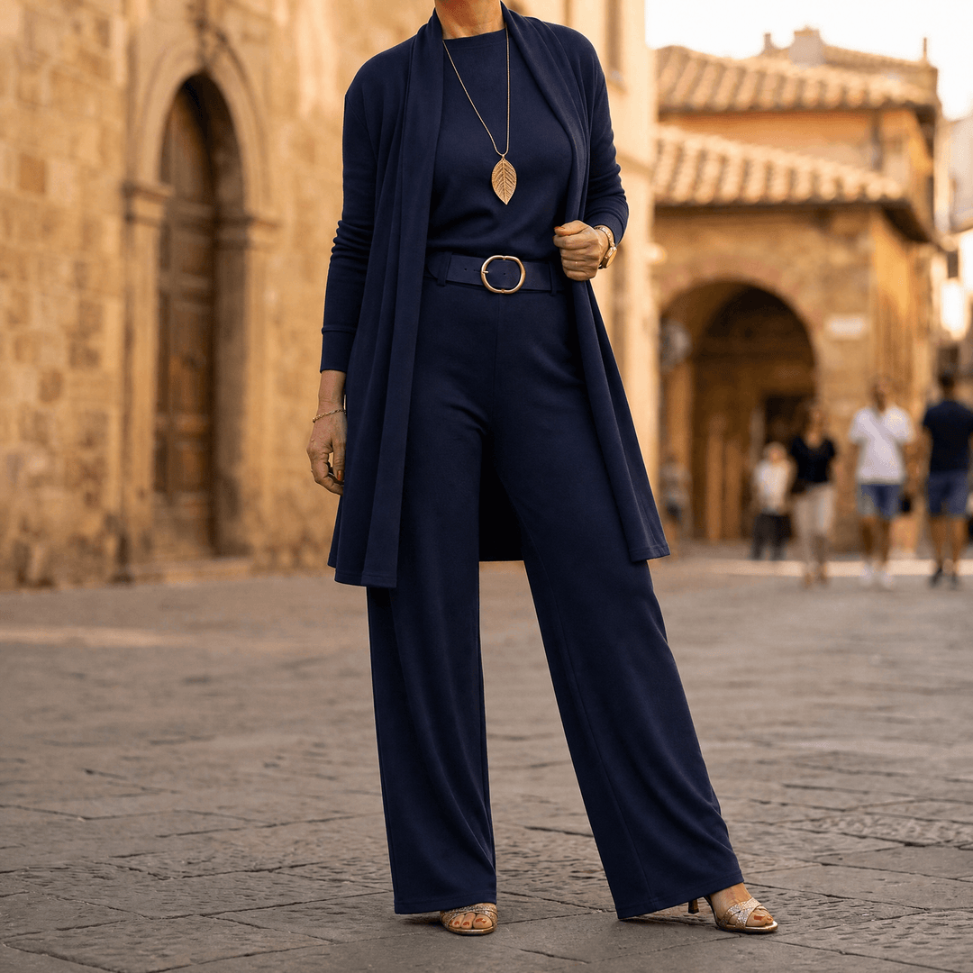 Vivara – Women's Three-Piece Matching Set with Longline Cardigan Navy / S