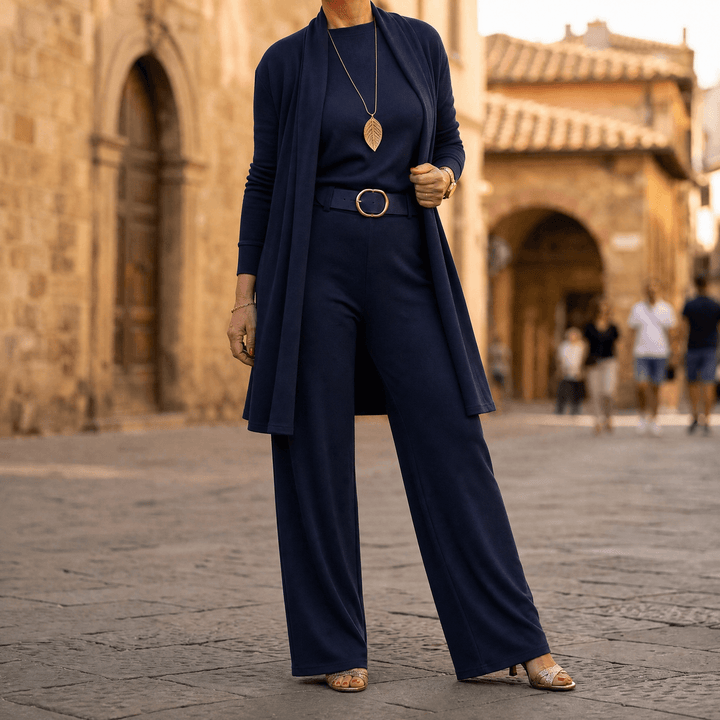 Vivara – Women's Three-Piece Matching Set with Longline Cardigan Navy / S