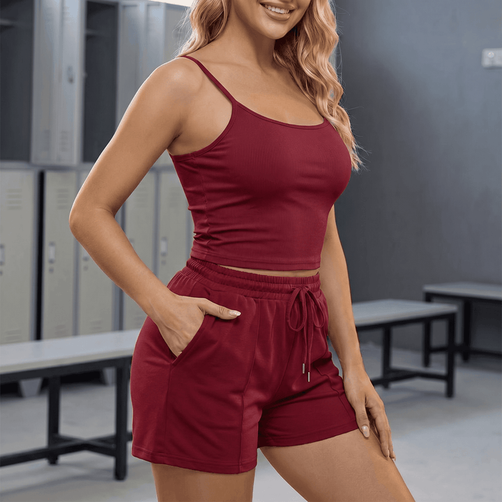 Vivelyn – Women's Soft Ribbed Two-Piece Lounge Set Burgundy /