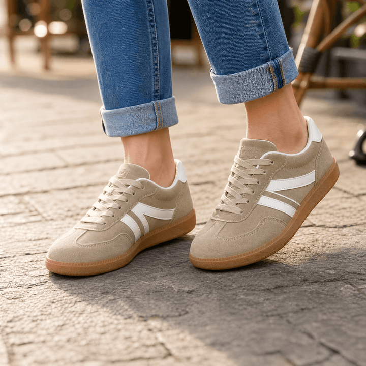 Vossa - Women's Cushioned Retro Sneakers Khaki / 4