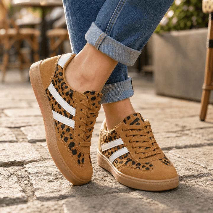 Vossa - Women's Cushioned Retro Sneakers Leopard Print / 4