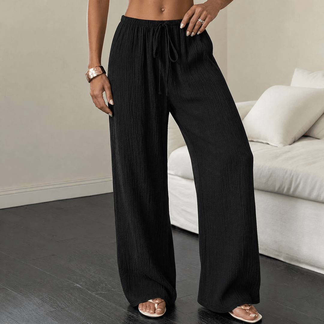 Waverly – Crinkle Textured Wide Leg Pants Black