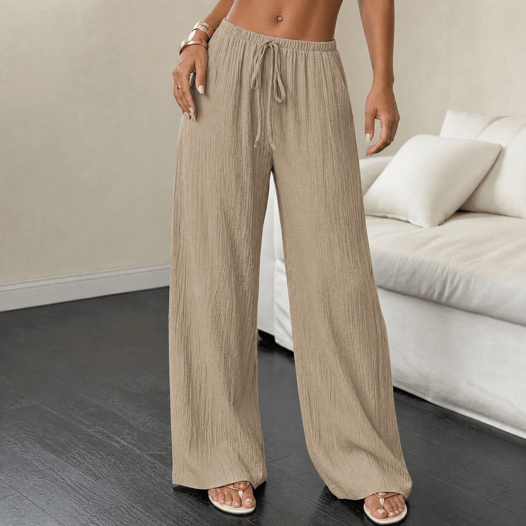 Waverly – Crinkle Textured Wide Leg Pants Khaki