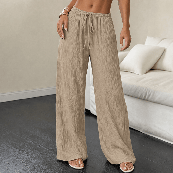 Waverly – Crinkle Textured Wide Leg Pants Khaki