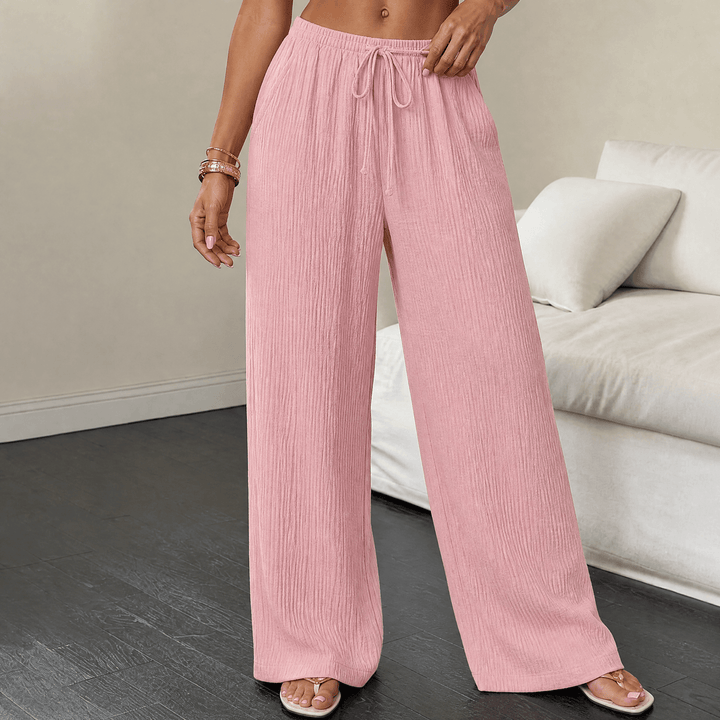 Waverly – Crinkle Textured Wide Leg Pants Pink