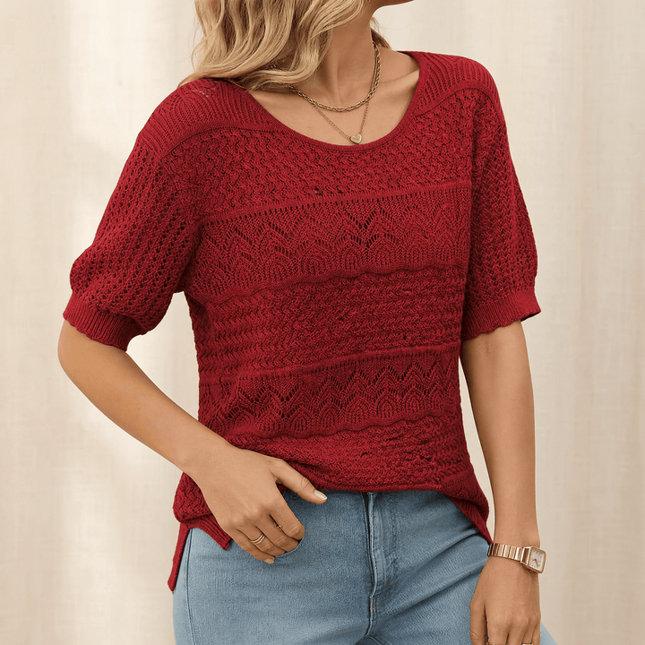 Wovelle – Women's Textured Knit Top for Warm Days Red / S