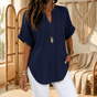Wovena – Women's Breezy V Neck Blouse with Curved Hem