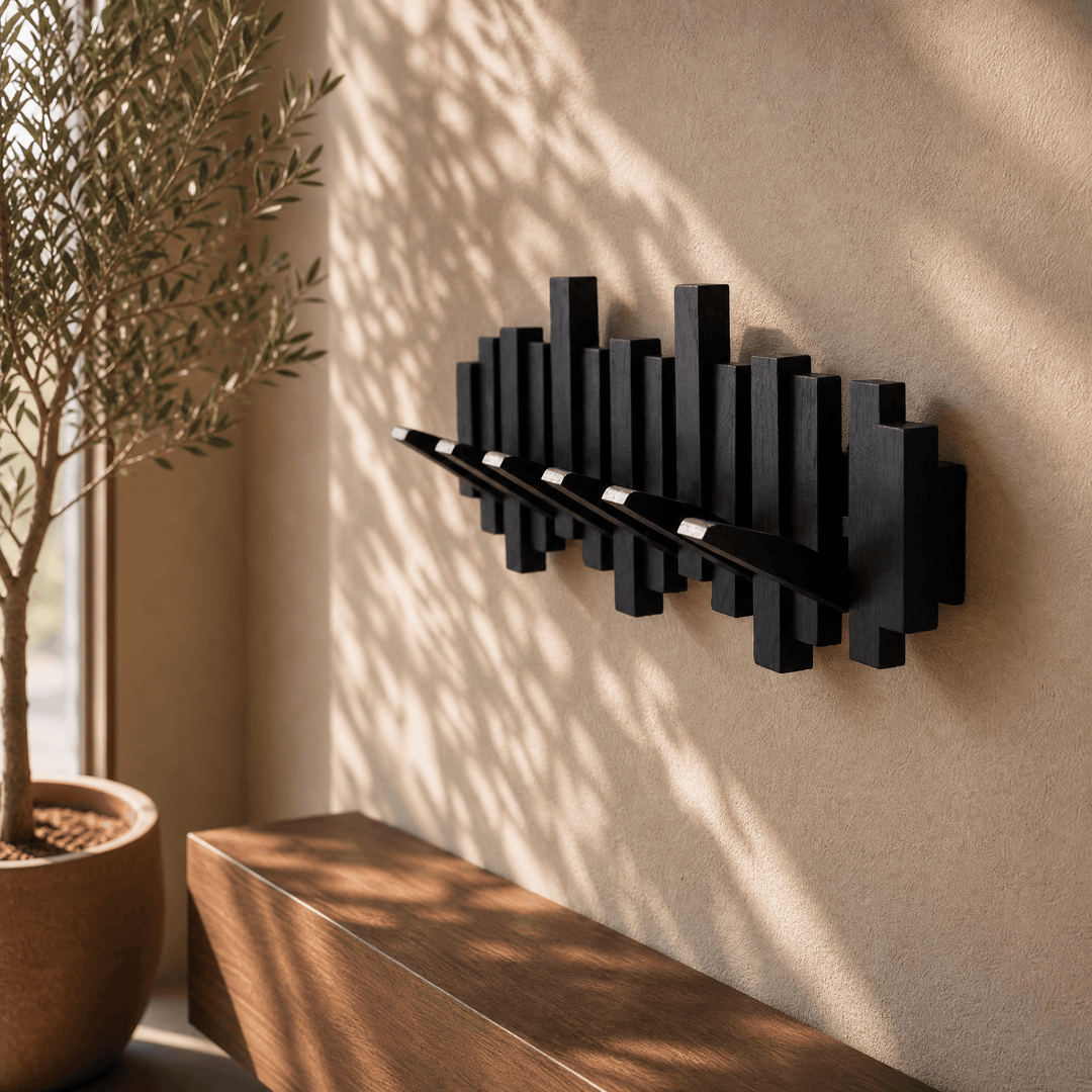 Wovenhall – Sculptural Wood Wall Coat Rack Matte Black / 3 hooks