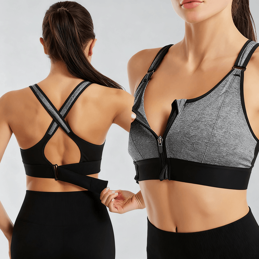 Zenvora – Supportive Anti-Shock Sports Bra Grey-Black / S