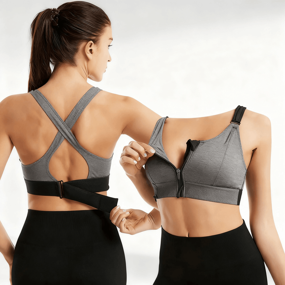 Zenvora – Supportive Anti-Shock Sports Bra Grey-Black