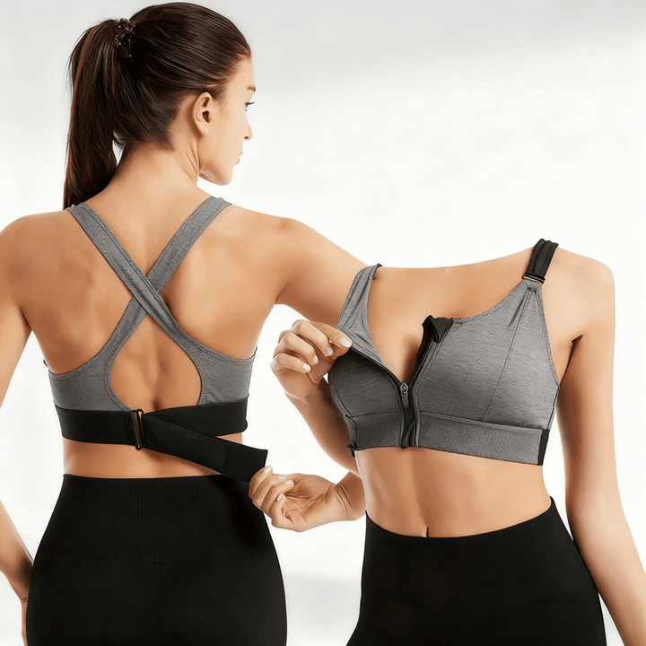 Zenvora – Supportive Anti-Shock Sports Bra Grey-Black