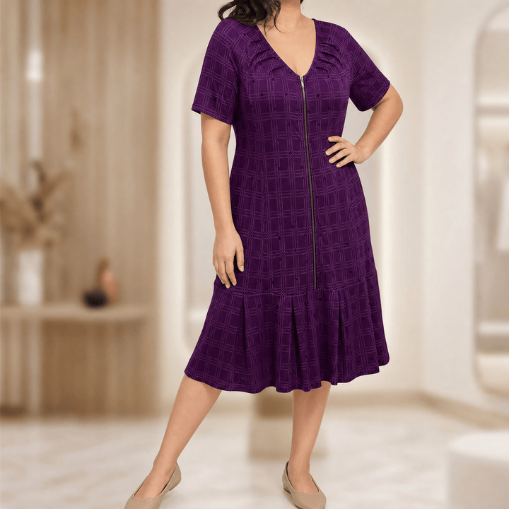 Zippella – Women's Zip-Front Midi Dress Plum Purple