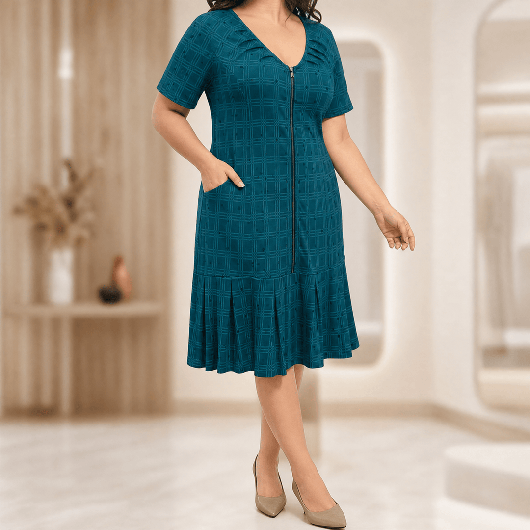 Zippella – Women's Zip-Front Midi Dress Teal